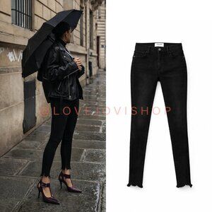 Jeans | Skinny | Frame Black Scalloped Fringe Cuff | High Rise | 28" Inseam | 27